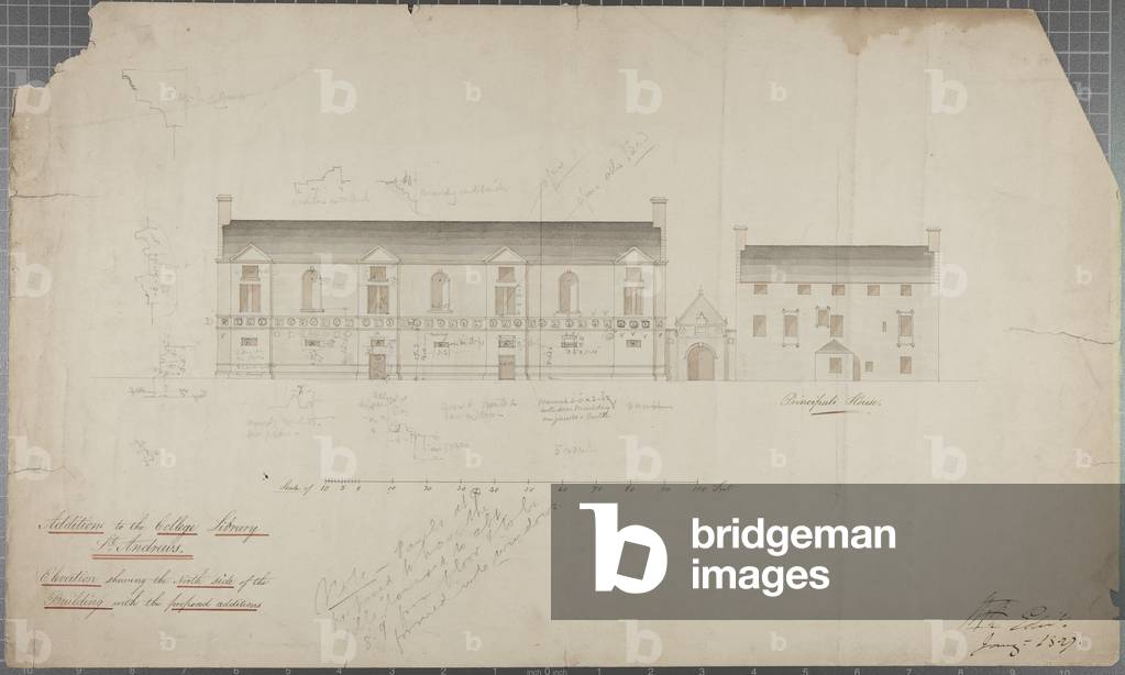 Architectural drawing of the University Library, 1827 (pencil & w/c on paper)