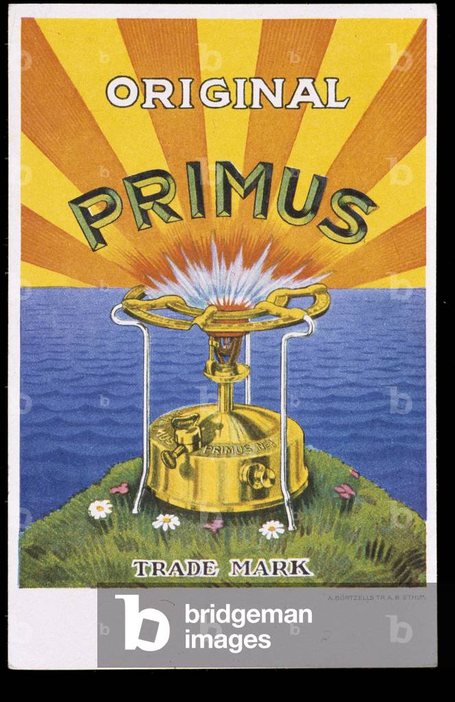 Italian advertisement for camping stoves Fornelli da campeggio Prius, 1925