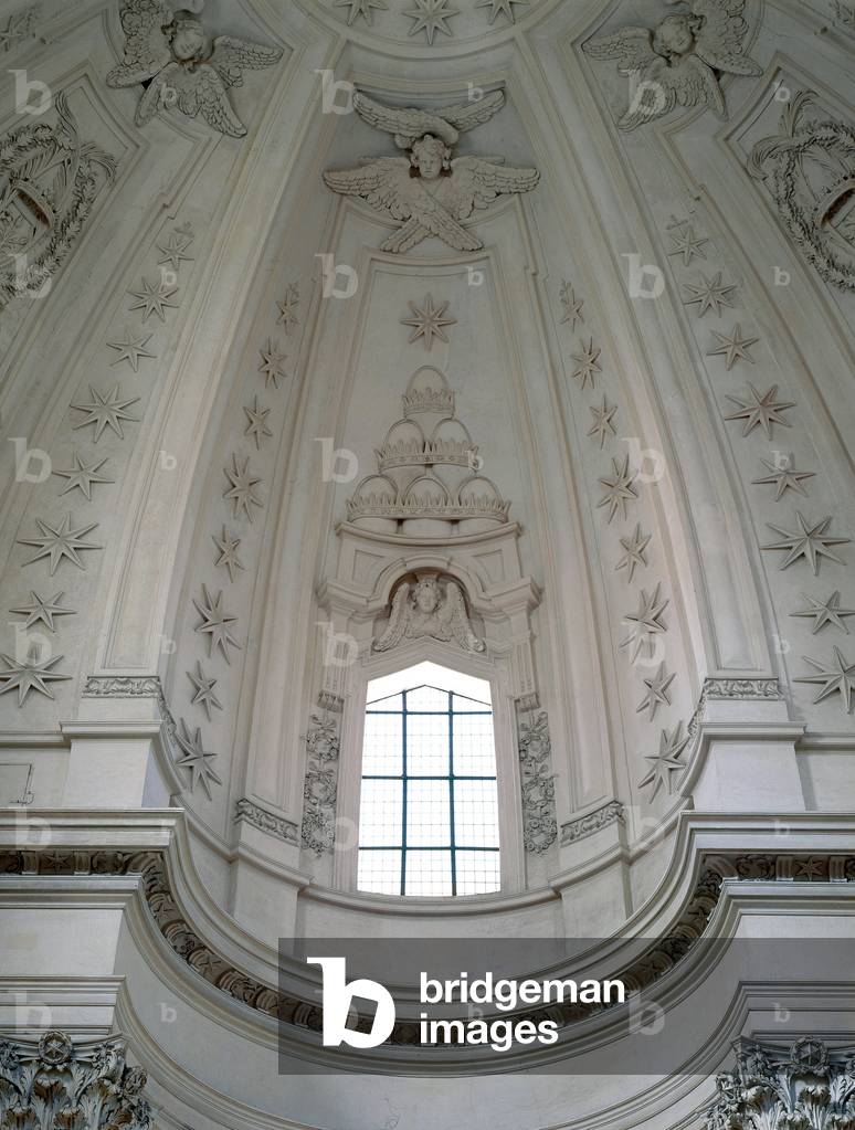 Interior view of the dome of the Church of Sant'Ivo alla Sapienza, Rome. Baroque architecture by Francesco Borromini, 1642-1660.
