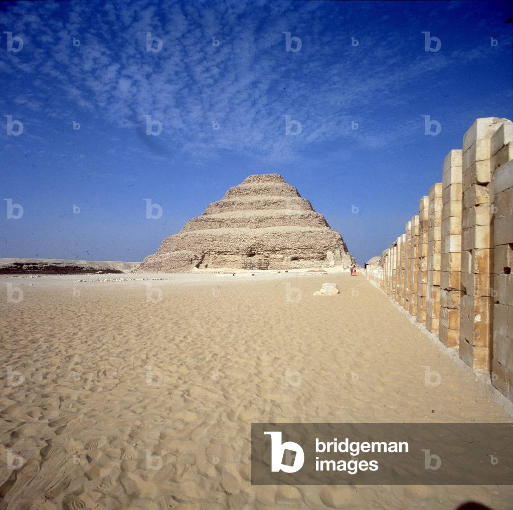 Djoser site (=Zoser or Djeser): general view of the pyramid edified by Imhotep, Saqqara (Sakkara).