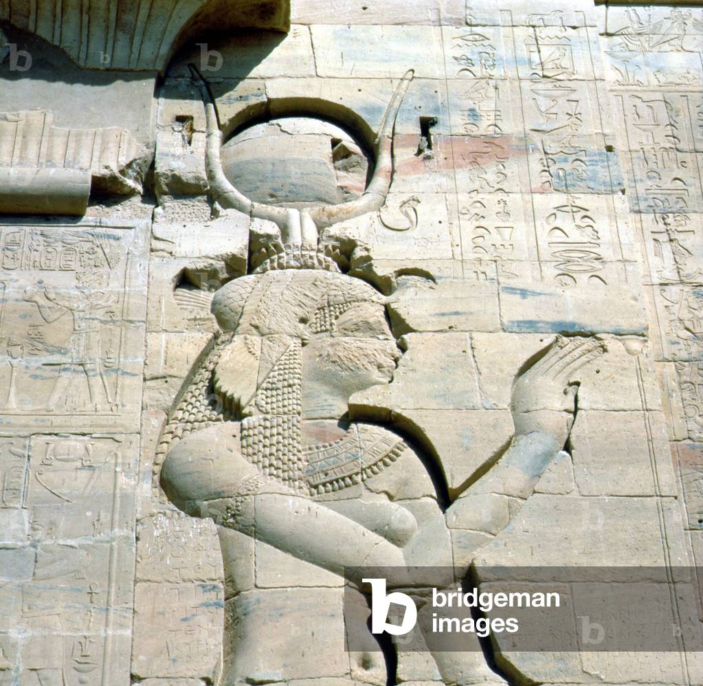Temple of Isis in Philae. Bas-relief depicting the goddess Isis.