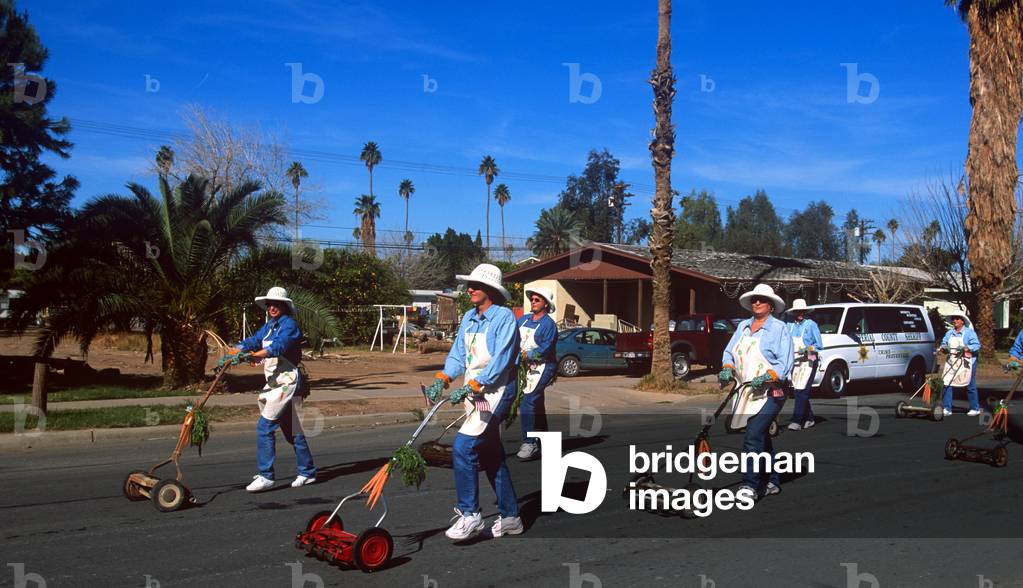 Women with Lawnmowers in Parade, Carrot ,&, BBQ Cook-off, Holtville, California (photo)
