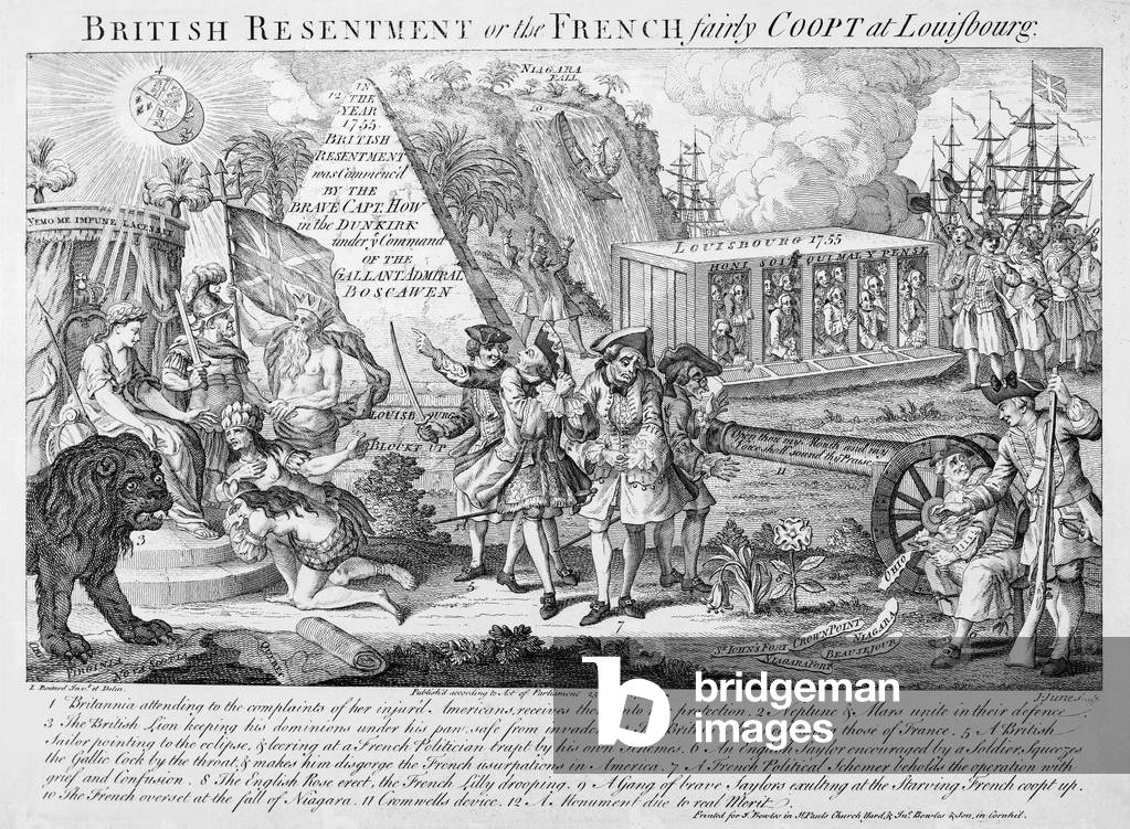 British Resentment or, the French Fairly Coopt at Louisbourg, published 25th September, 1755 (engraving) (see also 286310)