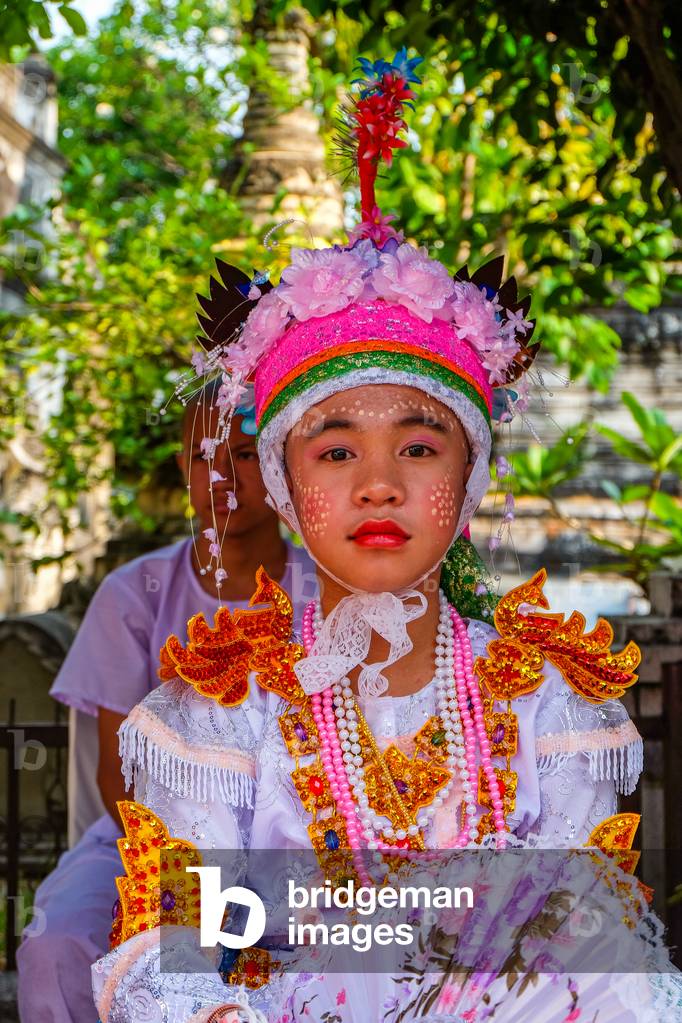 Novice monk, Poy Sang Long (Shan ordination ceremony for boys aged 7-14); Wat Pa Pao, Chiang Mai, Thailand. 