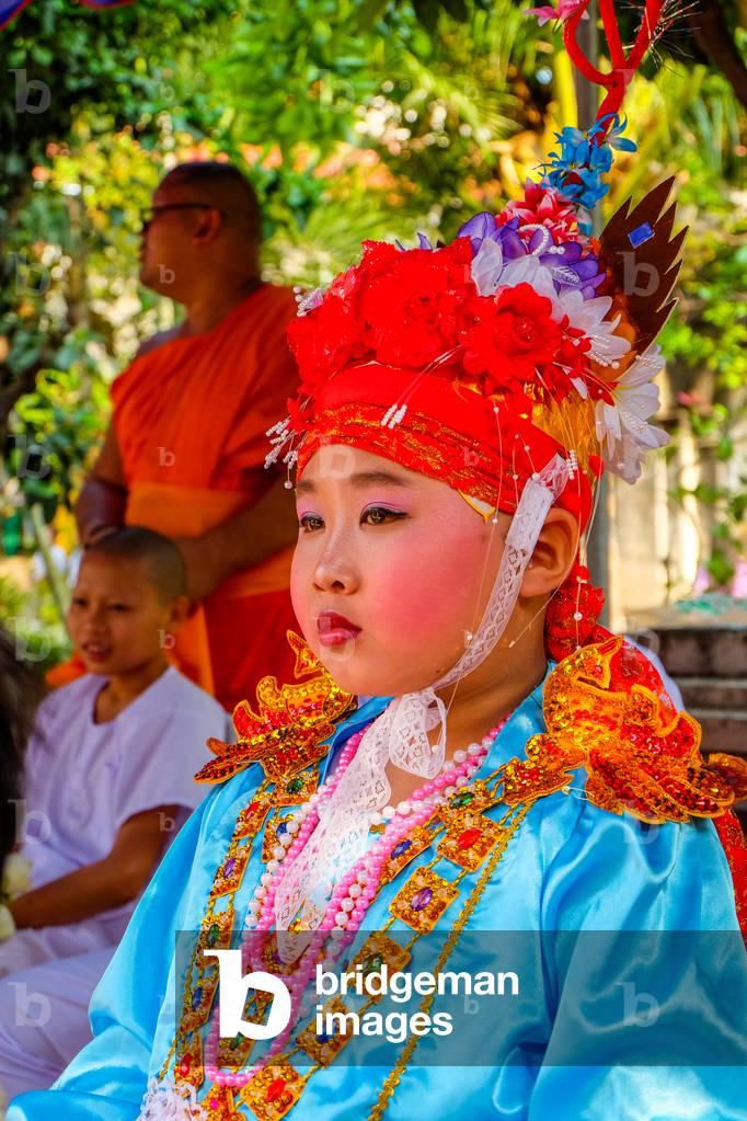 Novice monk, Poy Sang Long (Shan ordination ceremony for boys aged 7-14); Wat Pa Pao, Chiang Mai, Thailand. 