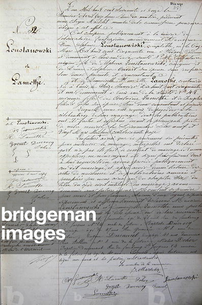 Record of Marriage celebrated on 1st April 1871 during the Paris Commune by the Mayor of the 14th Arrondissement, Jules Martelet (pen & ink on paper)