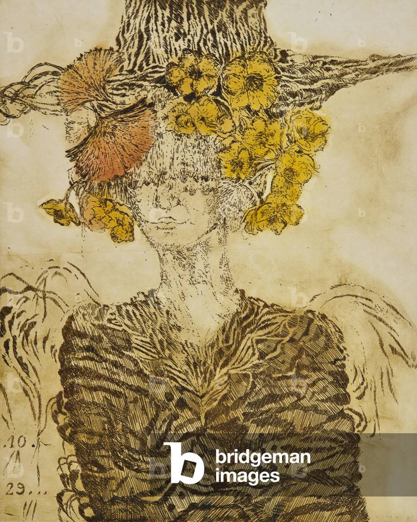 In marigolds, 2012 (etching)