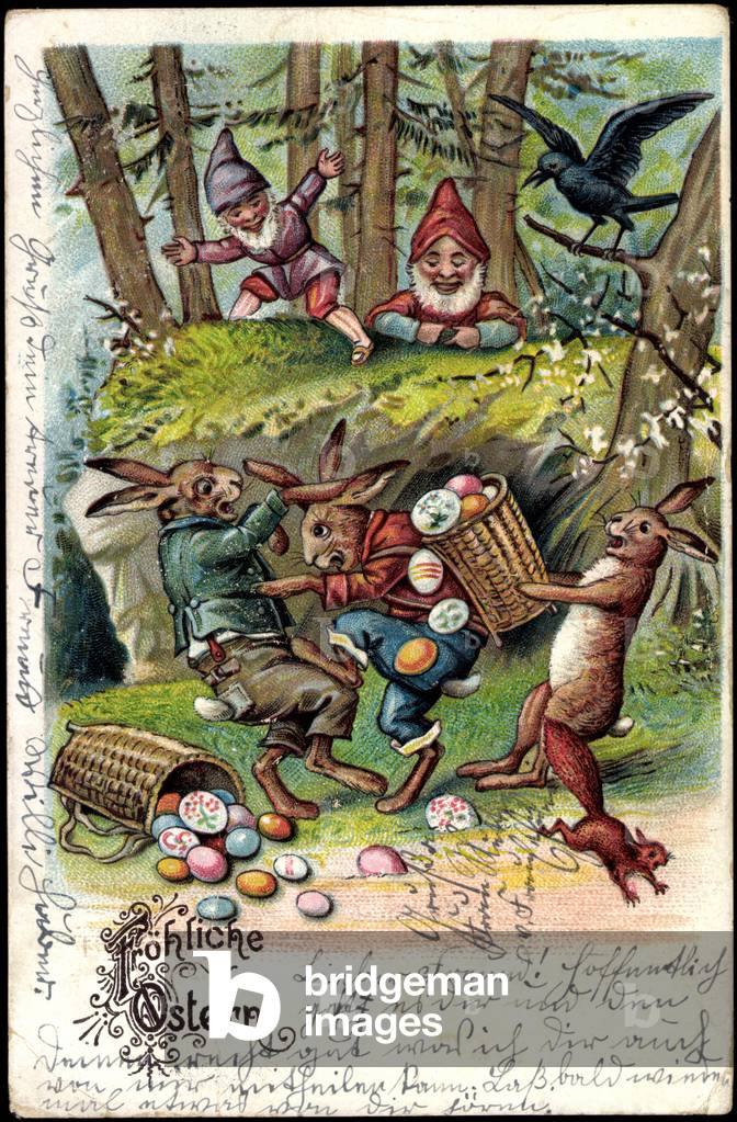 Congratulations Easter, Easter bunnies fighting for Easter eggs