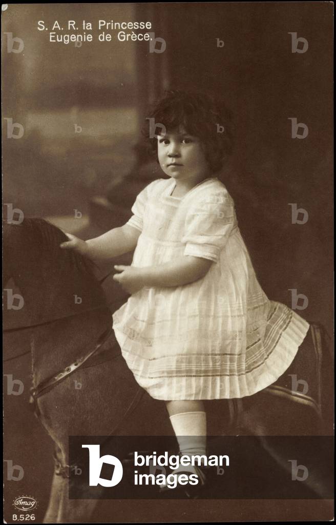 Ak S.A.R. La Princesse Eugenie de Grece, Nobility Greece, Rocking Horse, Amag (b/w photo)