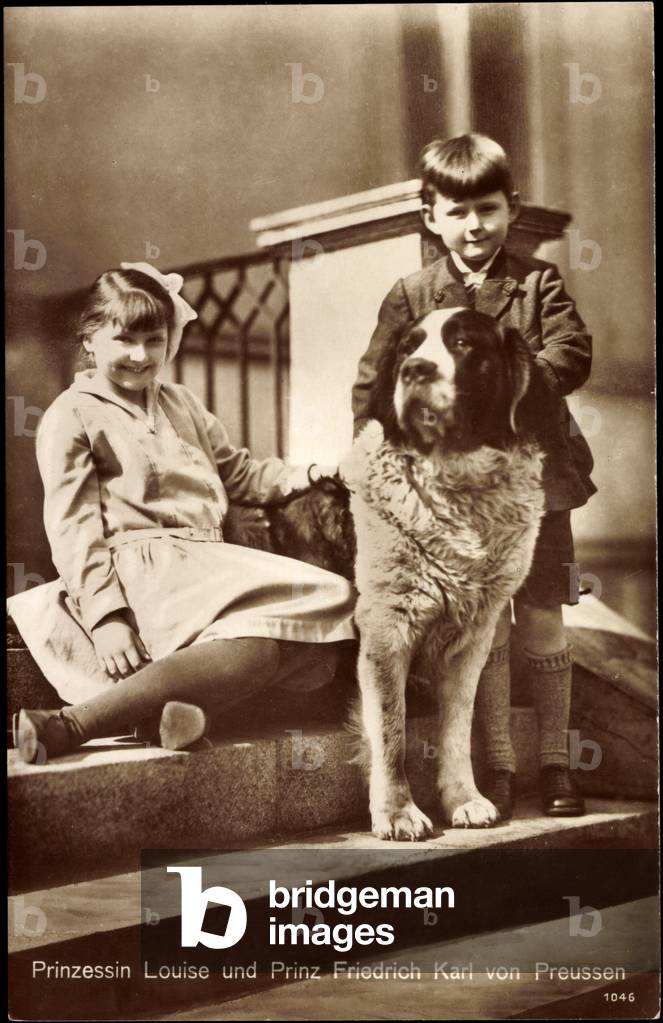 Princess Louise and Prince Frederick Charles of Prussia with Saint Bernard