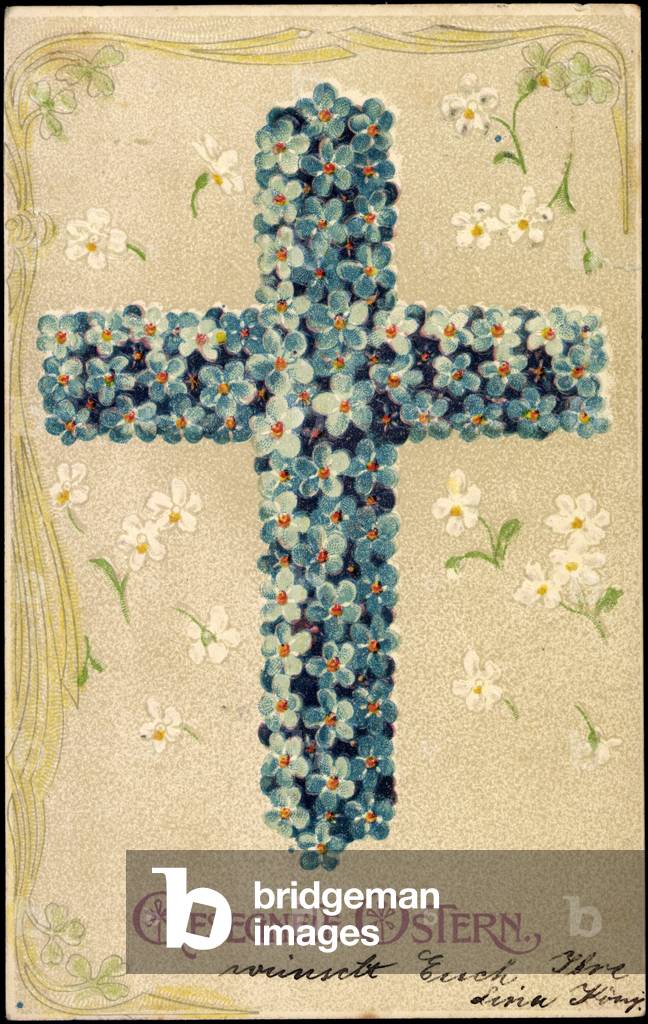 Embossing congratulations Easter, flowers in cross shape