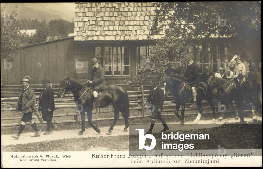 Franz Josef I on his favorite Pony Reserl, Ziemnitzjagd, later years
