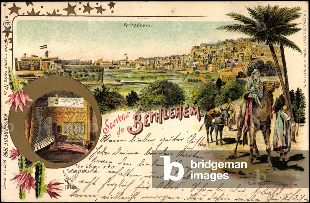 Litho Bethlehem Israel, Imperial Journey 1898, Camels, Location