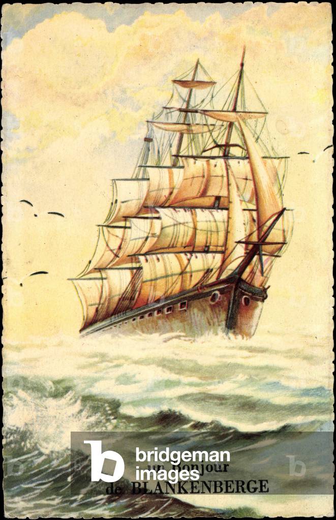 Artist Blankenberge, sailing ship, seagulls, 3 masters