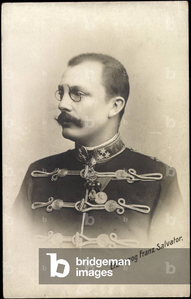 Ak Portrait of Archduke Franz Salvator in Husarenuniform and Zwicker (b/w photo)