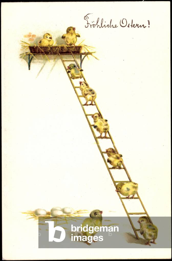 Artist Congratulations Easter, Chick Climbing Ladder