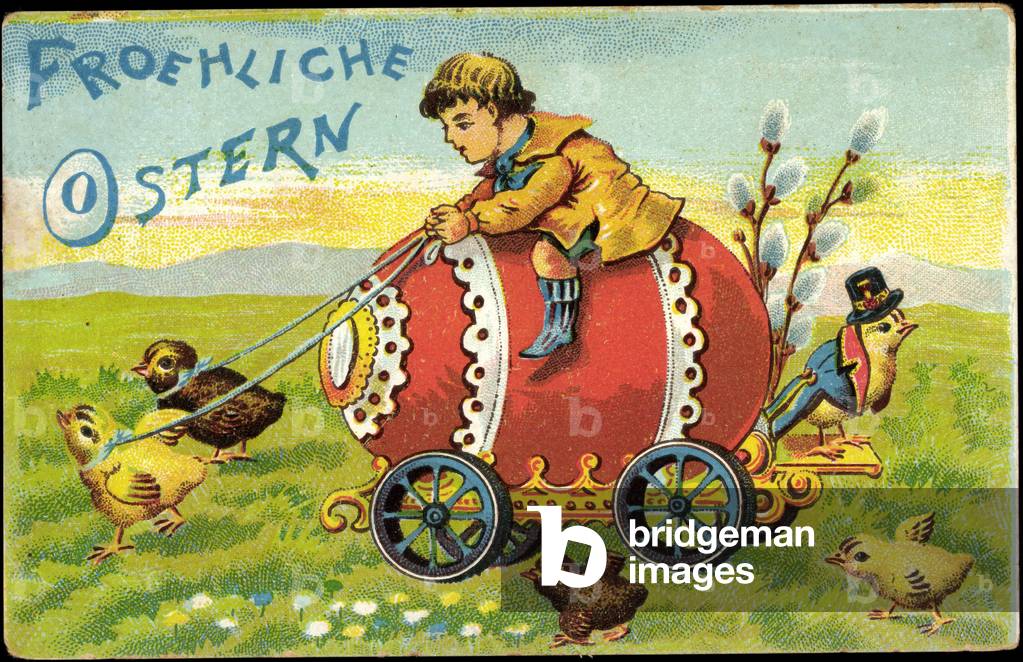 Congratulations Easter, Easter cart is drawn by chicks