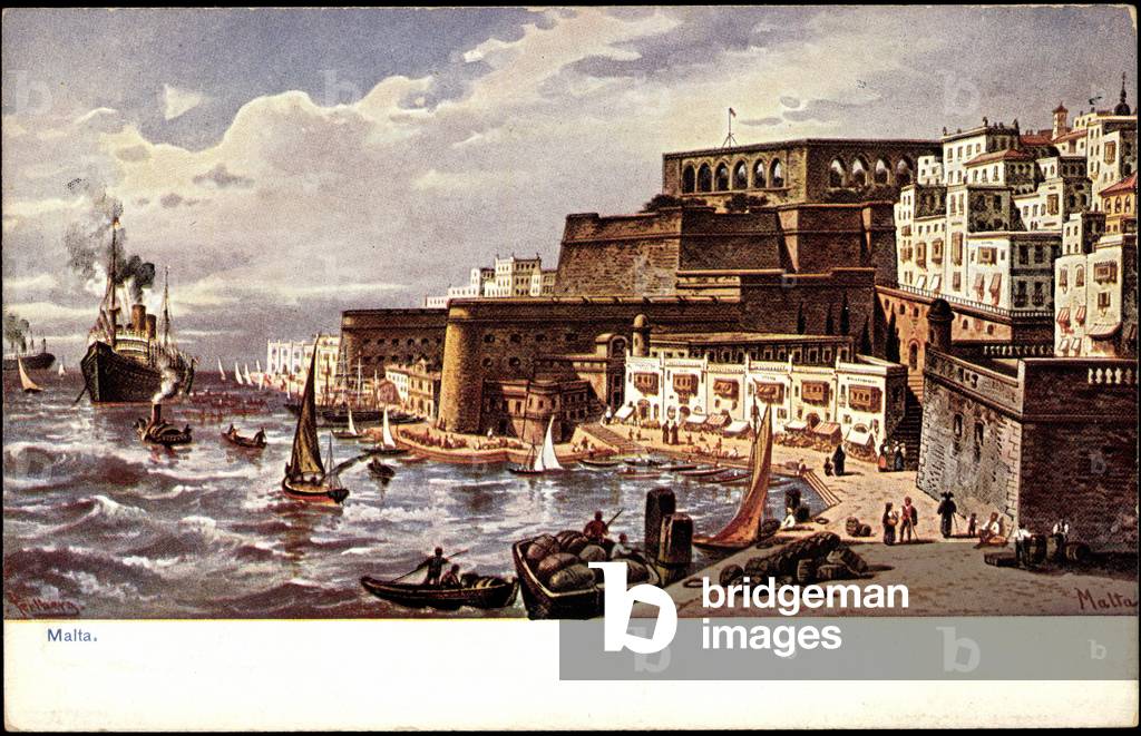 Artist Perlberg, F., Malta, harbour, steamer