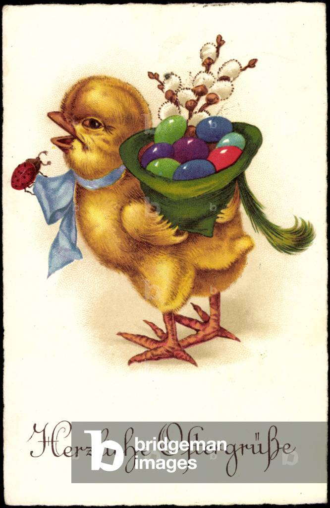 Artist Happy Easter, Chick Wearing Easter Eggs