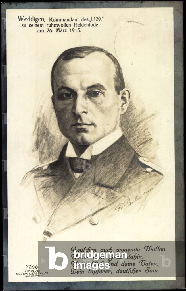 Passepartout artist Otto Weddigen, U 29, 1915