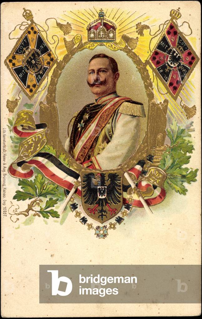 Embossed Coat of Arms Litho Emperor Friedrich Wilhelm II, Crown