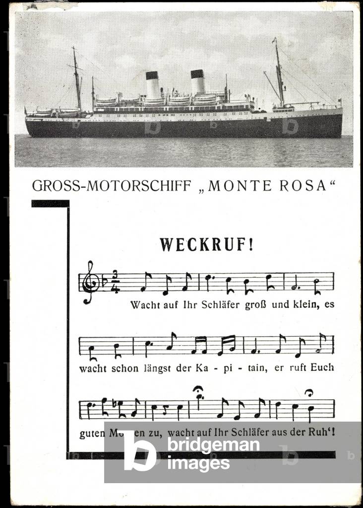 Big motor ship Monte Rosa, HSDG, wake-up call, song