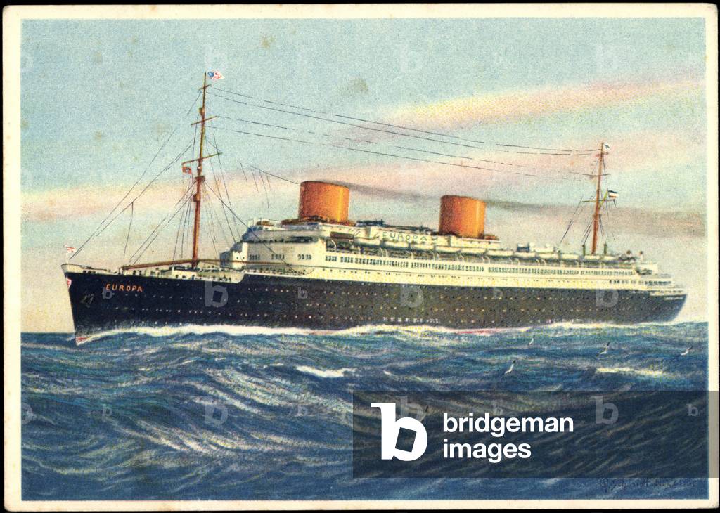 Artist view of steamers Europe on the high seas