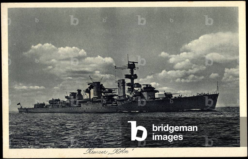 German warship, cruiser Cologne at sea