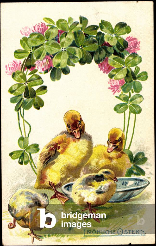Embossing Happy Easter, Chicks, Clover leaves, Bowl