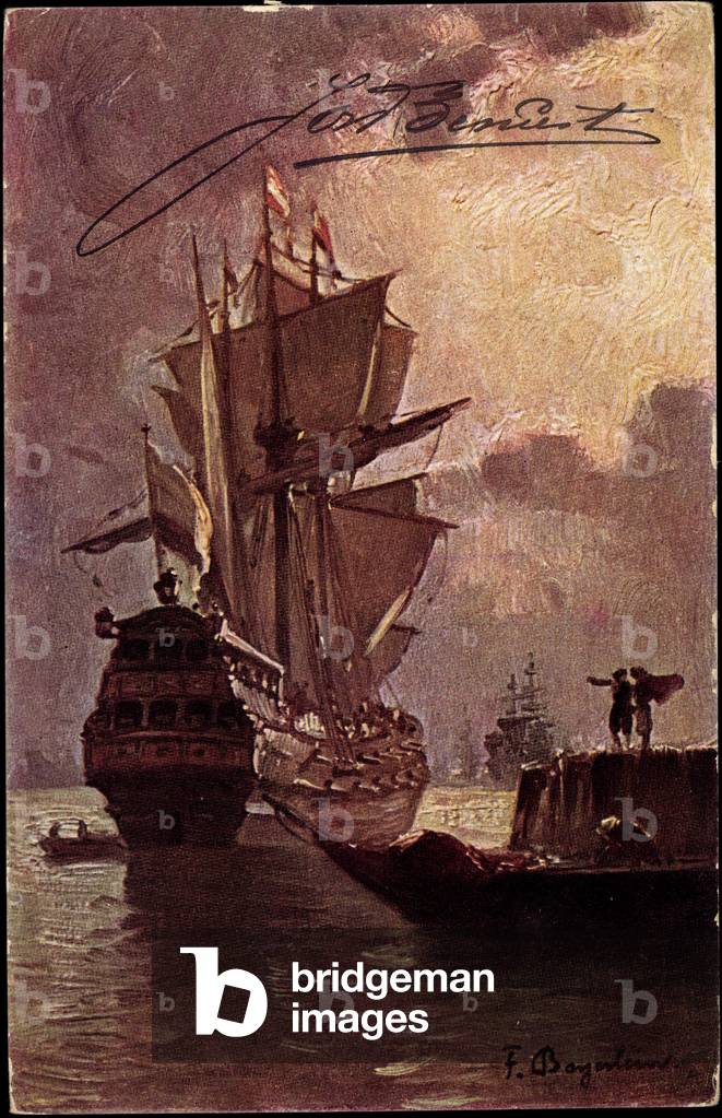 Artist Bayerlein, F., old sailing ship departing