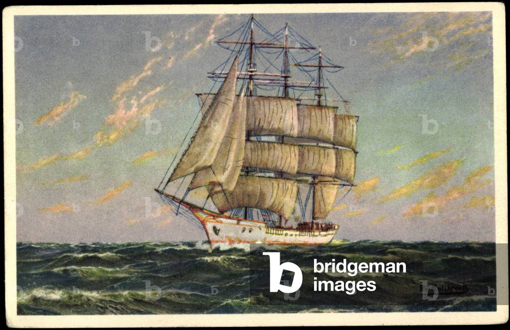 Artist Sailing Ship, Three Master in Ride, Sea