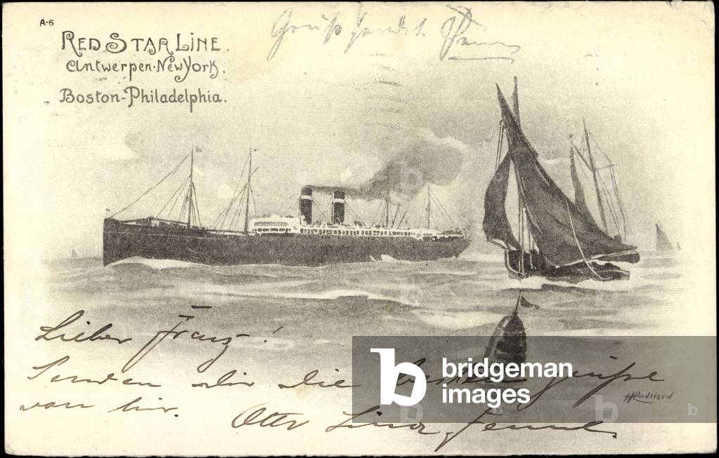 Artist Red Star Line, steamship, buoy, sailboats