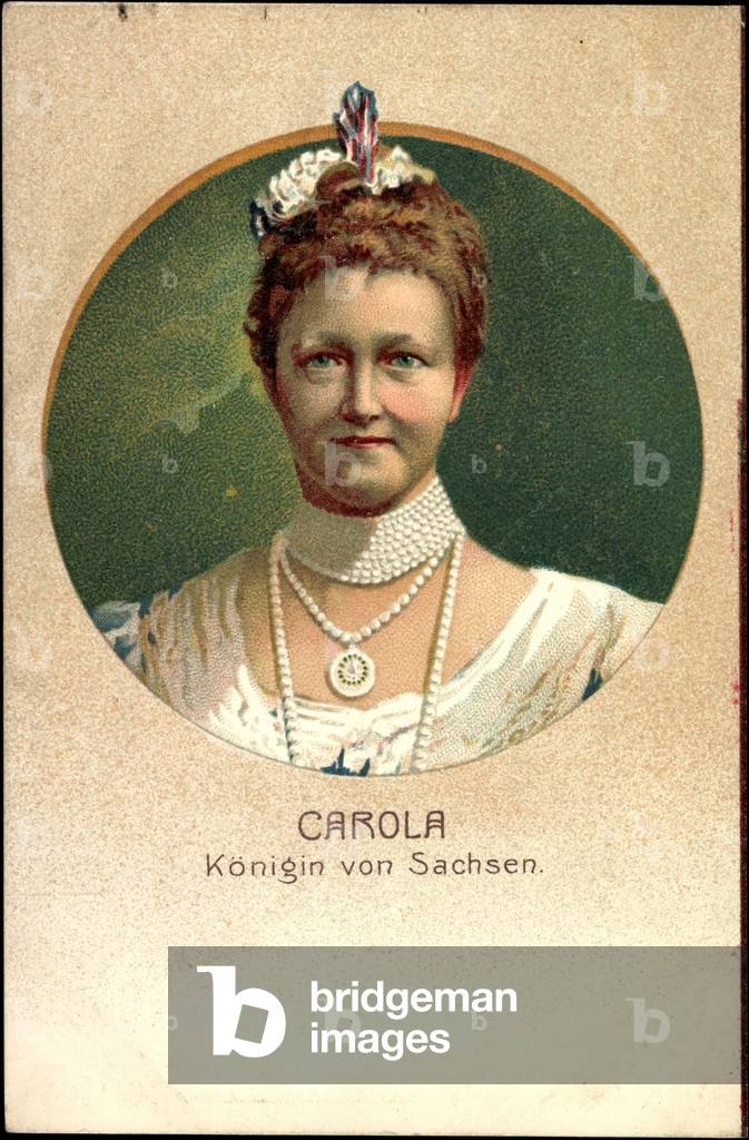 Litho Queen Carola of Saxony with Pearl Necklace