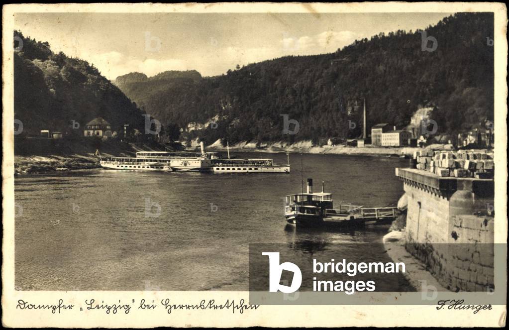 Herrnskretschen Elbe, Dampfer Leipzig, Uferblick