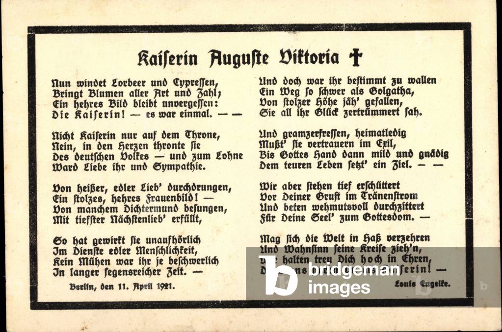 Empress Auguste Viktoria, Engelke, death 11.April.1921