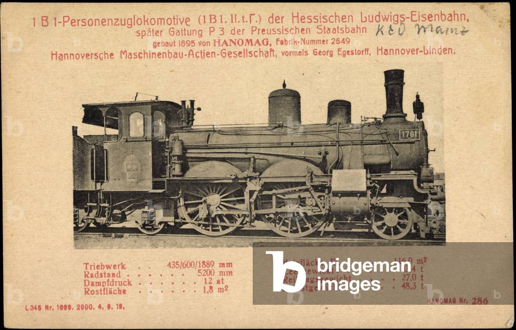 Photo German steam locomotive Hanomag P3 1761 Prussia