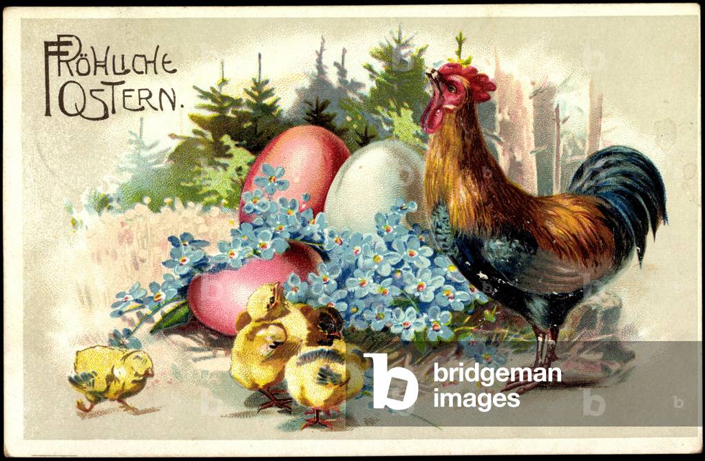 Embossing Happy Easter, Chick, Rooster, Forest, Eggs