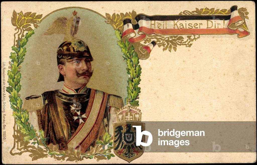 Embossed Coat of Arms Litho Heil Kaiser Dir, Kaiser Wilhelm 2