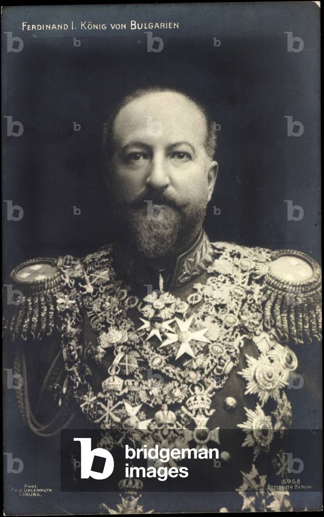 Ak Ferdinand I King of Bulgaria in uniform, medal, badges (b/w photo)