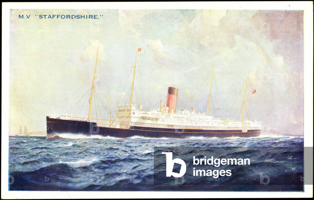 Bibby Line, M.V. Staffordshire, steamship in motion