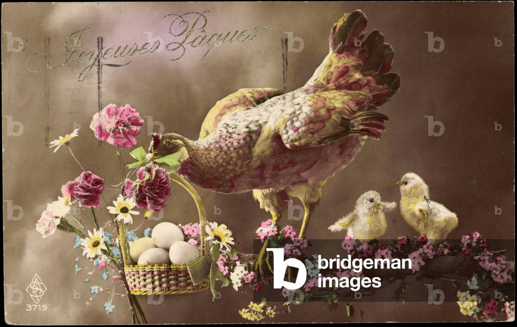 Happy Easter, Chicken, Chick, Easter Egg Basket, Branch, Flowers