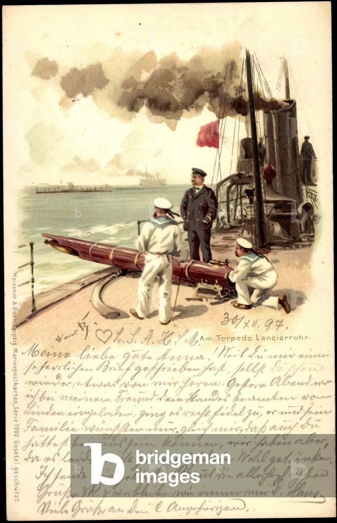 Artist Litho Bohrdt, Hans, Am Torpedo Lanzierrohr