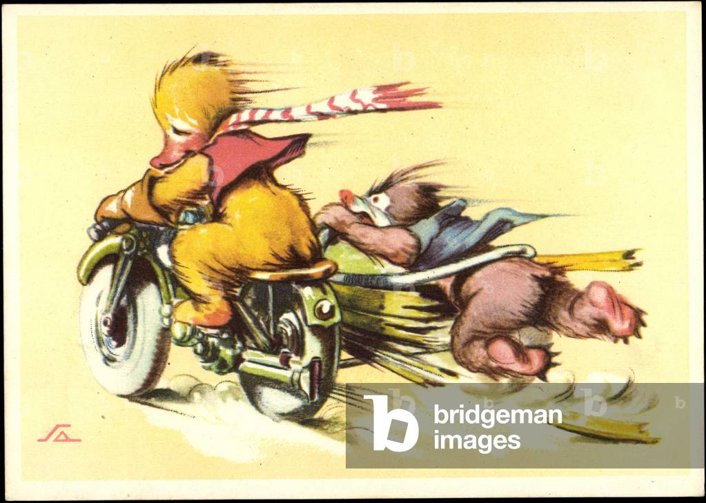 Artist Salac, A. L., motorcycle with sidecar