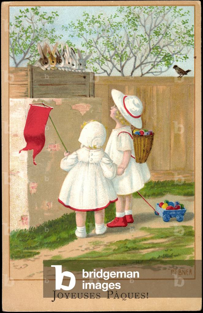 Artist Ebner P., congratulations Easter, girls, rabbits