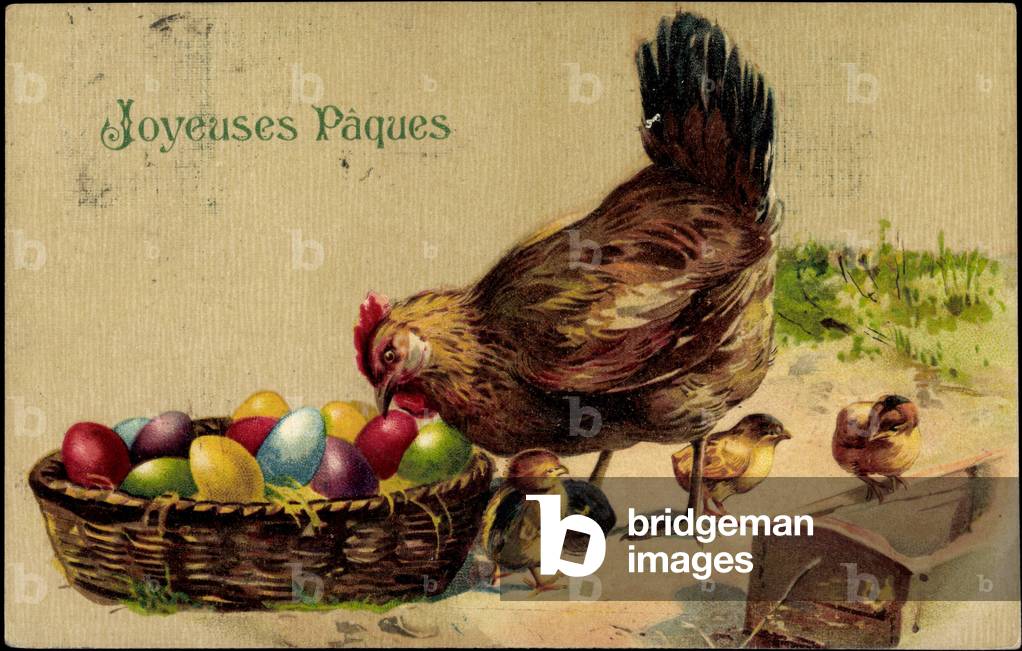 Congratulations Easter, hen with chicks, Easter eggs