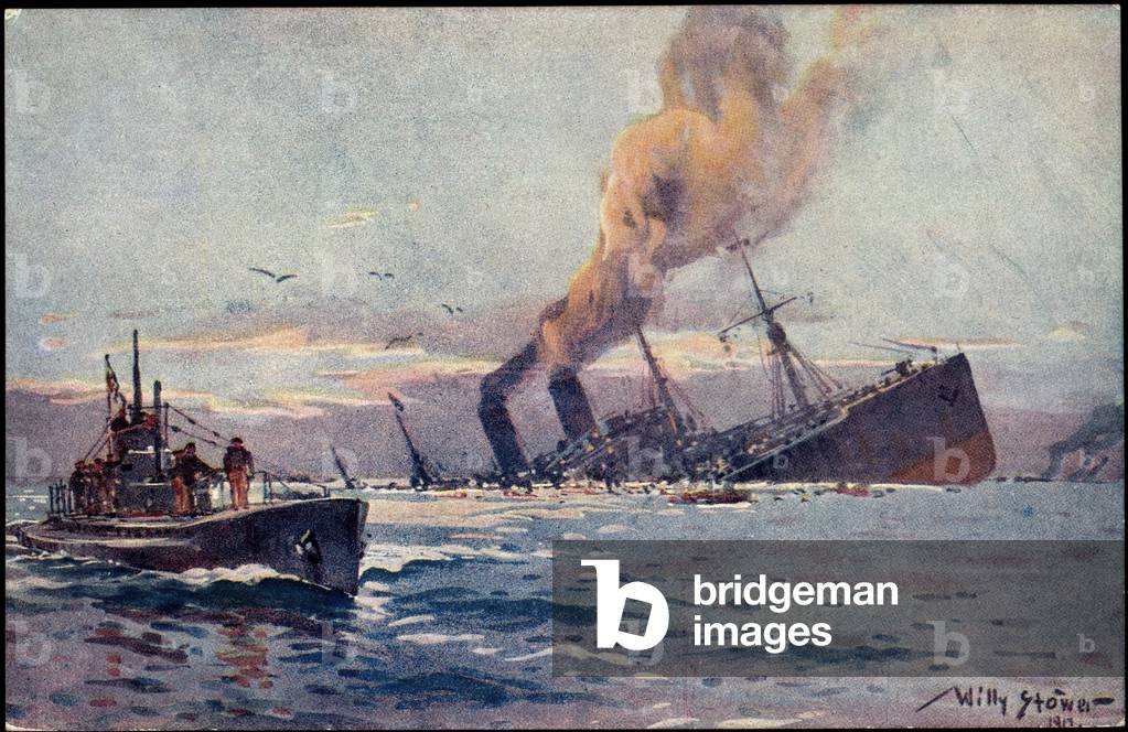 Artist Stöwer, W., U Boat, troop transport steamer