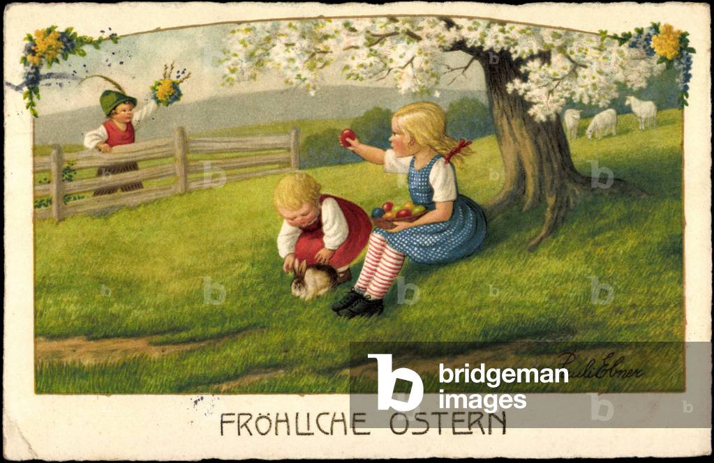 Artist Ebner P., congratulations Easter, children, eggs
