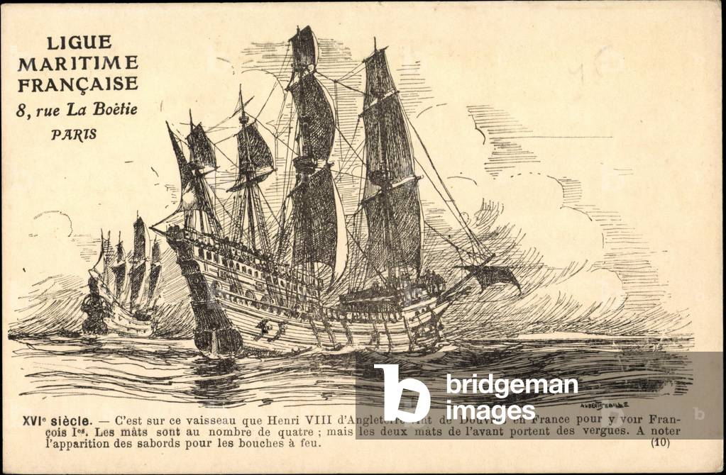 Artist sailing ship under Henri VIII, 16th century.