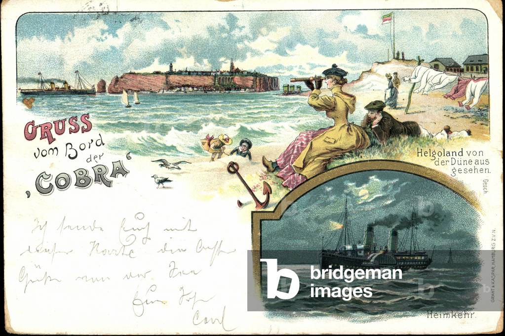 Litho Helgoland, Steamship Cobra, HAPAG, Telescope