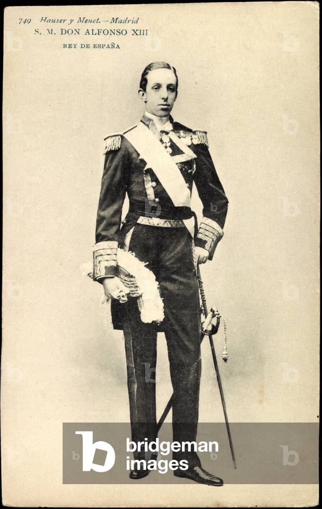 Ak S.M. Don Alfonso XIII, King of Spain, Mother Nobility Austria (b/w photo)